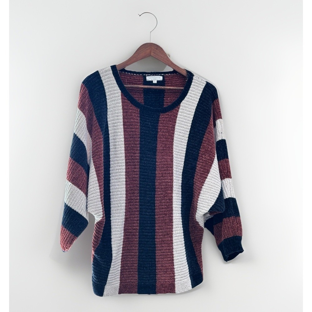 Solitaire Striped Chenille Sweater Size Large Dolman Sleeves